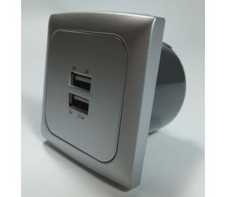 Gniazdo C-line USB podwójne 3,1 A + ramka + isobox srebrne - Haba