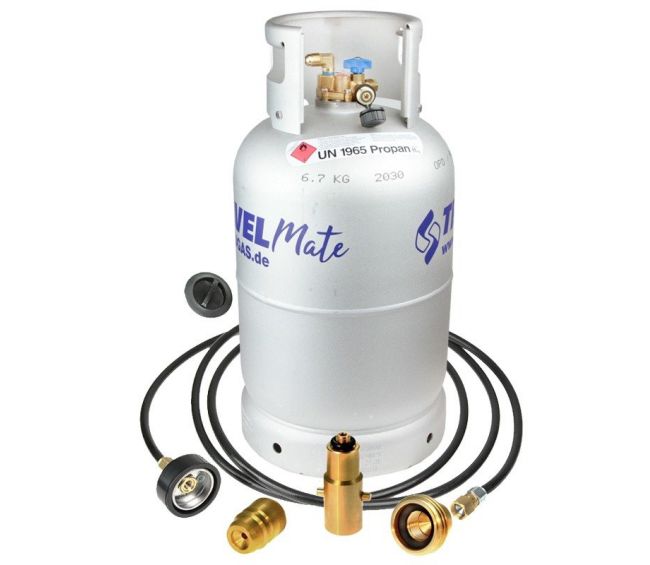 ALUGAS Travel Mate 11kg (25l) OPD + zawór zdalnego tankowania typu DISH + adaptery