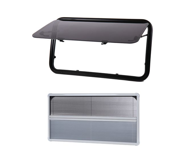 Zestaw okno uchylne z szybą akrylową RW 800 x 500 mm + roleta wewnętrzna - Carbest