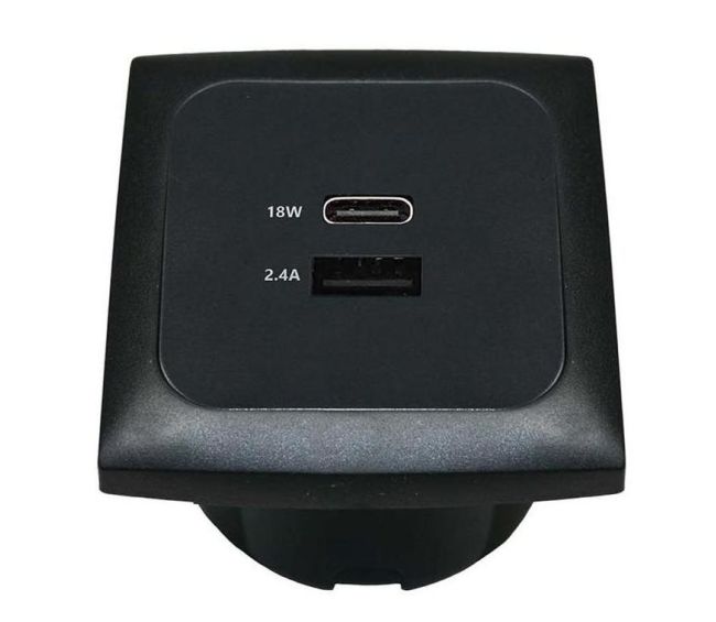 Gniazdo C-line USB-A / USB-C + ramka + isobox czarne - Haba