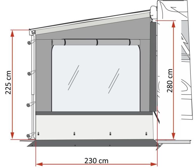 Ściana boczna prawa Side W Pro 230 cm do markizy F45s F80s rafter okno - Fiamma