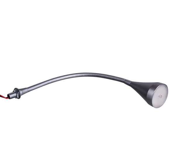 Lampka LED na giętkim ramieniu 12V czytelnicza do kampera przyczepy srebrna